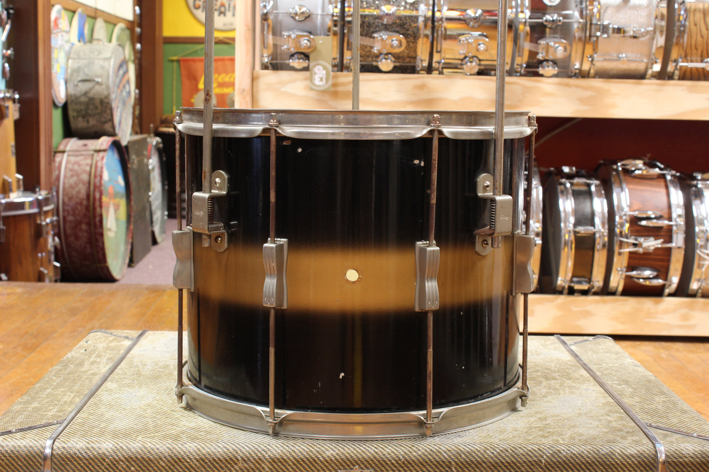 Early 1960s Ludwig Deluxe Club Date Outfit in Black and Gold Duco 14x22 9x13 12x15