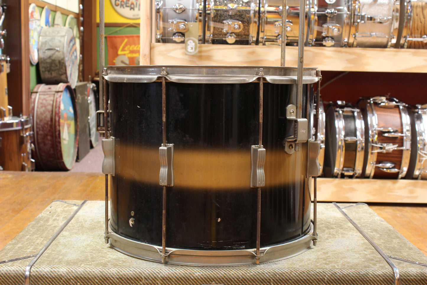 Early 1960s Ludwig Deluxe Club Date Outfit in Black and Gold Duco 14x22 9x13 12x15