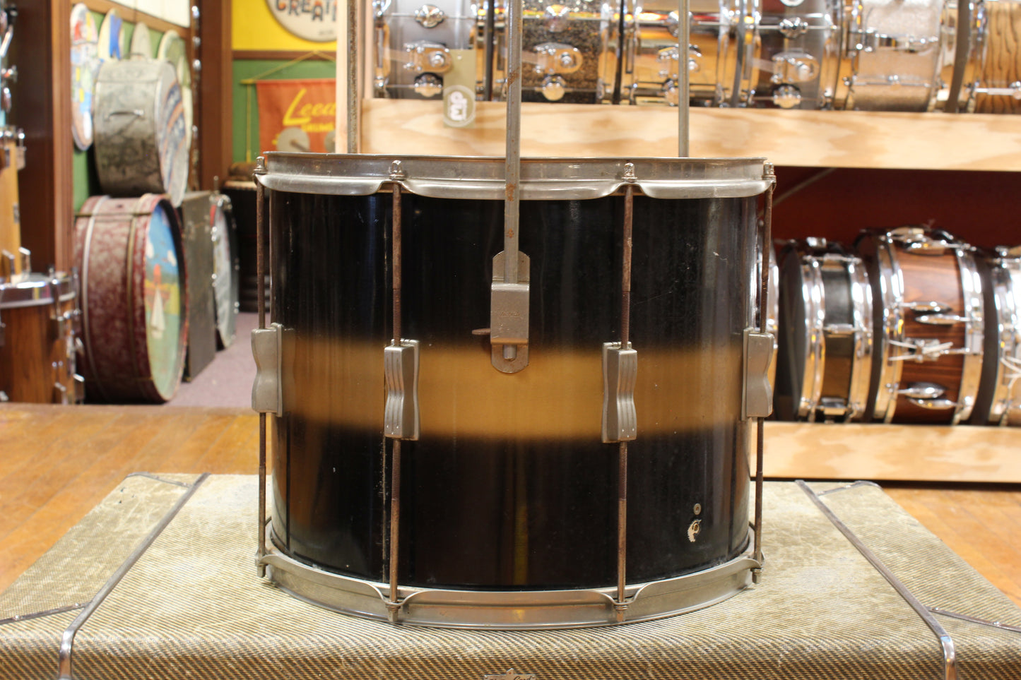 Early 1960s Ludwig Deluxe Club Date Outfit in Black and Gold Duco 14x22 9x13 12x15