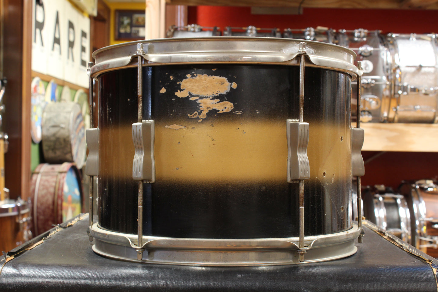 Early 1960s Ludwig Deluxe Club Date Outfit in Black and Gold Duco 14x22 9x13 12x15