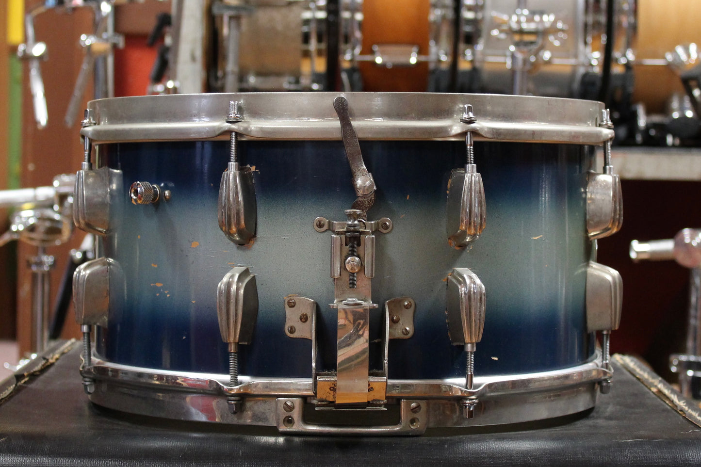 1940s Slingerland 6.5x14 Radioking Snare Drum in Blue and Silver Duco