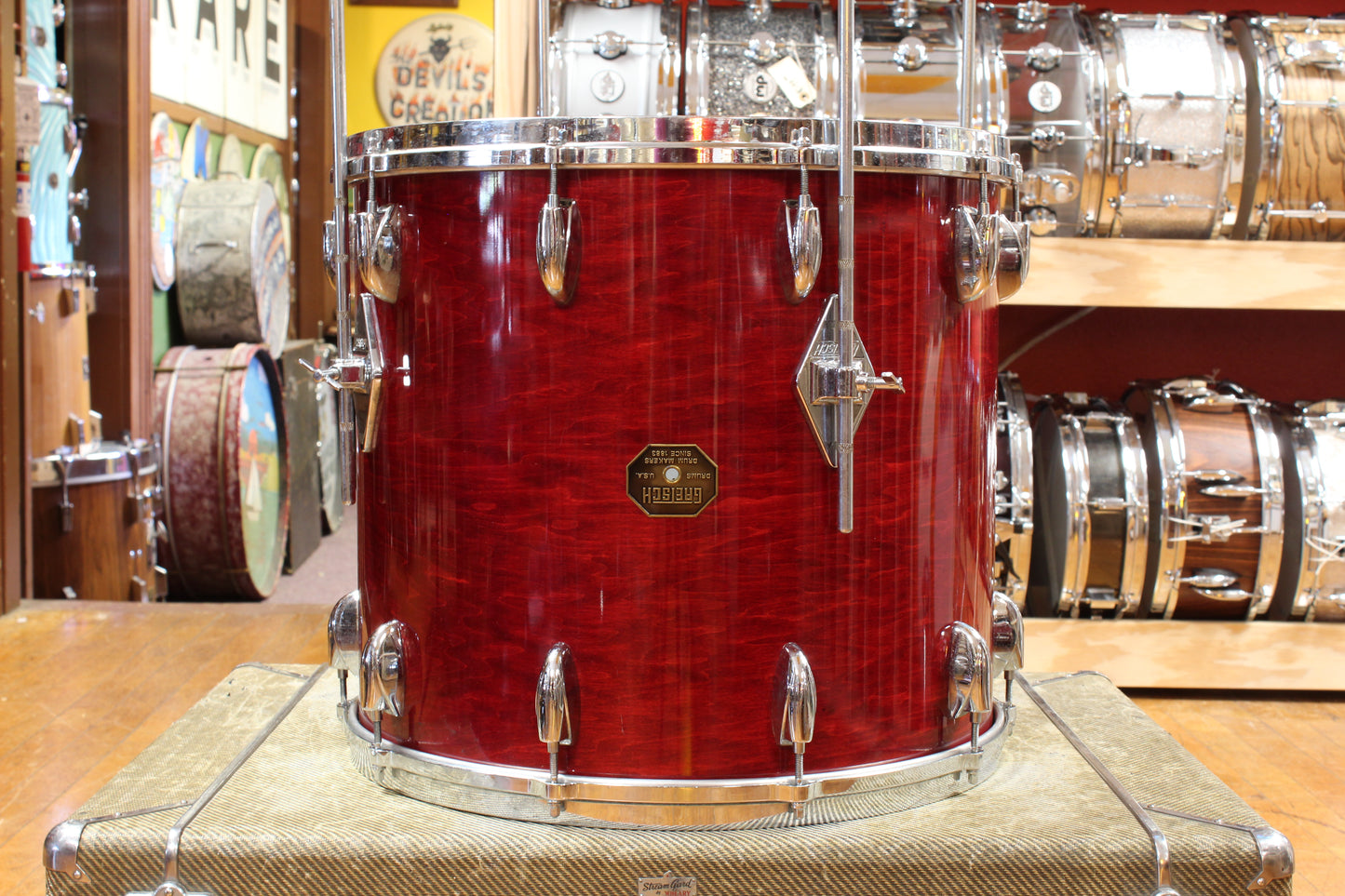 1970s Gretsch Stop Sign Badge Outfit in Red Rosewood 14x24 10x14 16x18