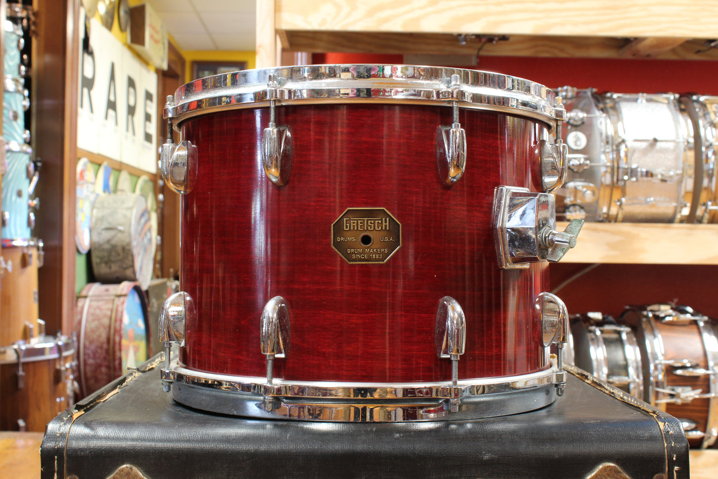 1970s Gretsch Stop Sign Badge Outfit in Red Rosewood 14x24 10x14 16x18