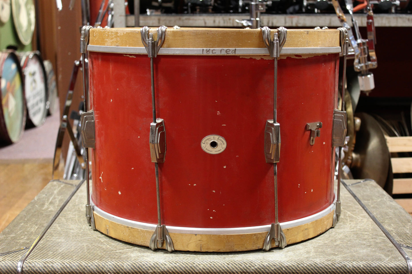 1940s Ludwig and Ludwig 12x18 Bass Drum in Red Lacquer