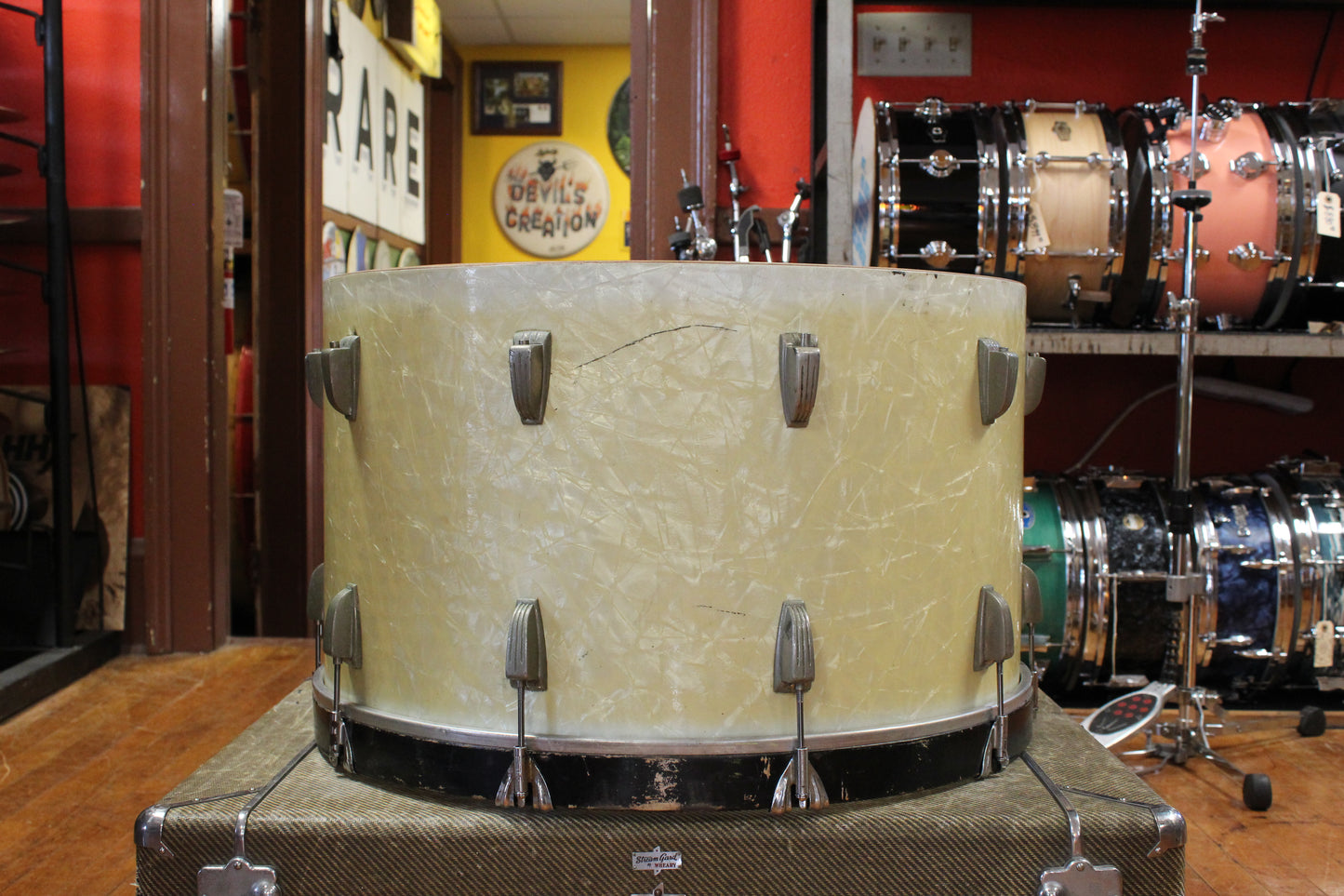 1950s WFL 14x24 Bass Drum in White Marine Pearl