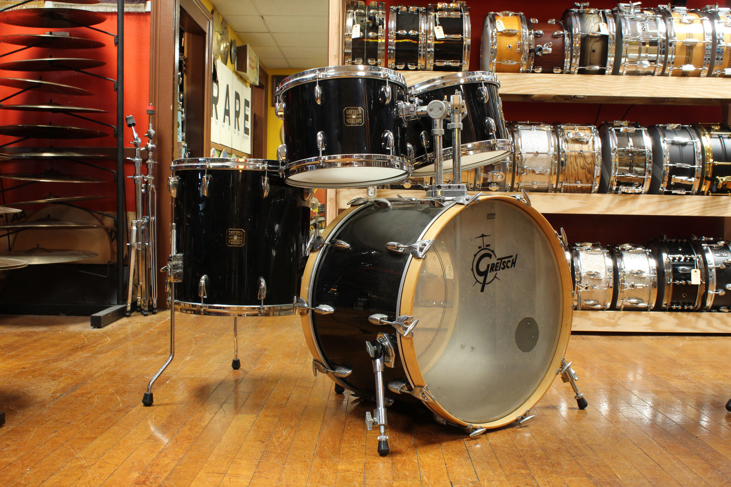 1990s Gretsch Square Badge Outfit in Black Nitron 16x22 8x12 9x13 16x16