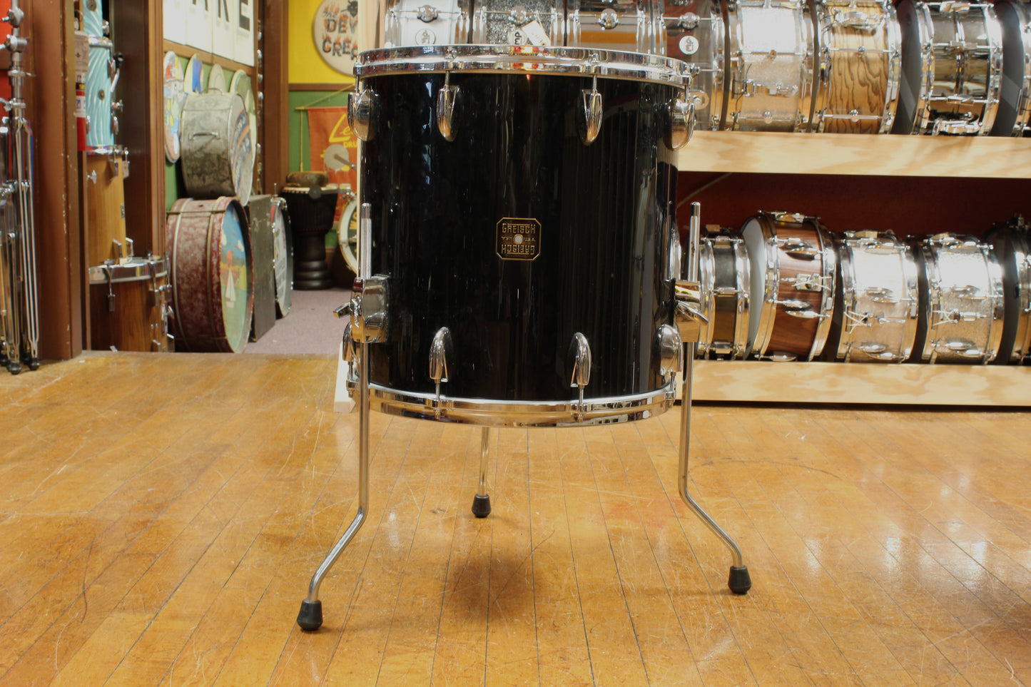 1990s Gretsch Square Badge Outfit in Black Nitron 16x22 8x12 9x13 16x16