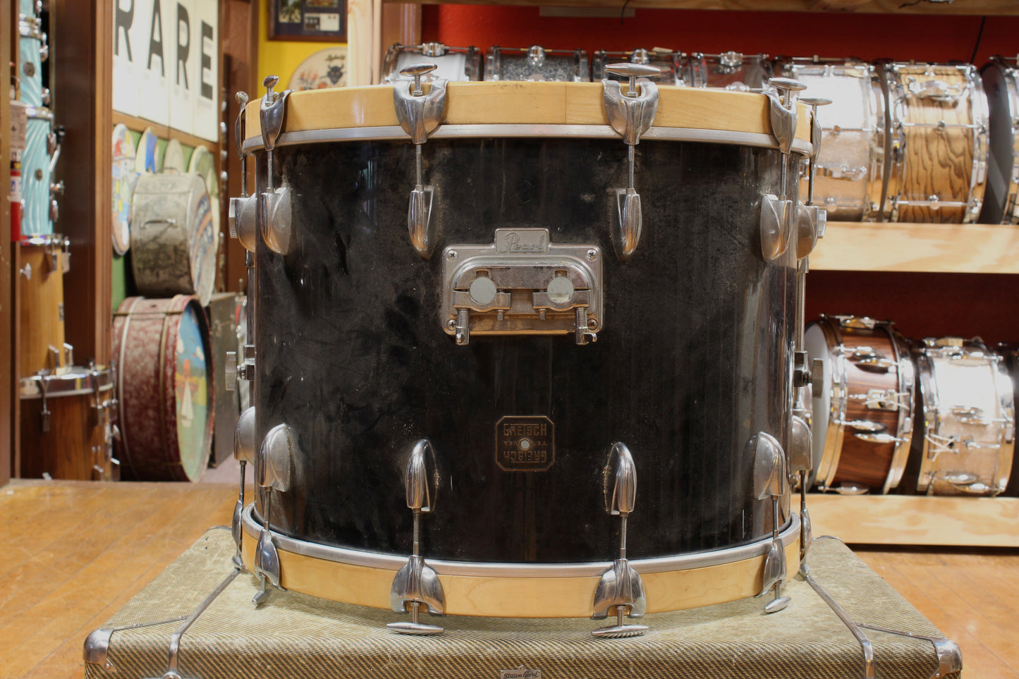 1990s Gretsch Square Badge Outfit in Black Nitron 16x22 8x12 9x13 16x16