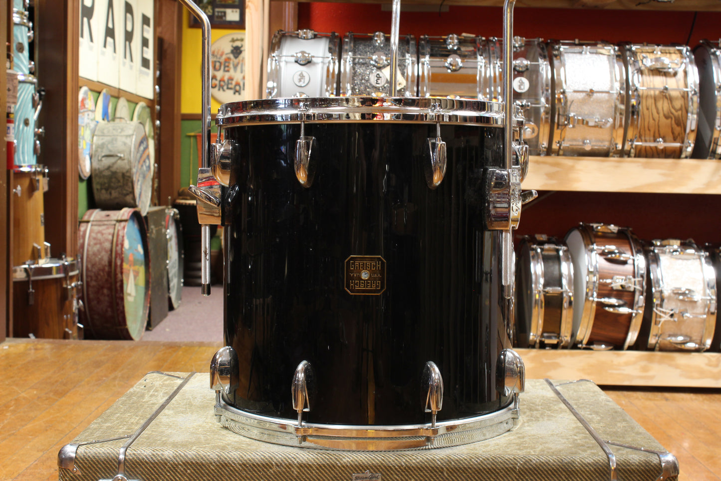 1990s Gretsch Square Badge Outfit in Black Nitron 16x22 8x12 9x13 16x16