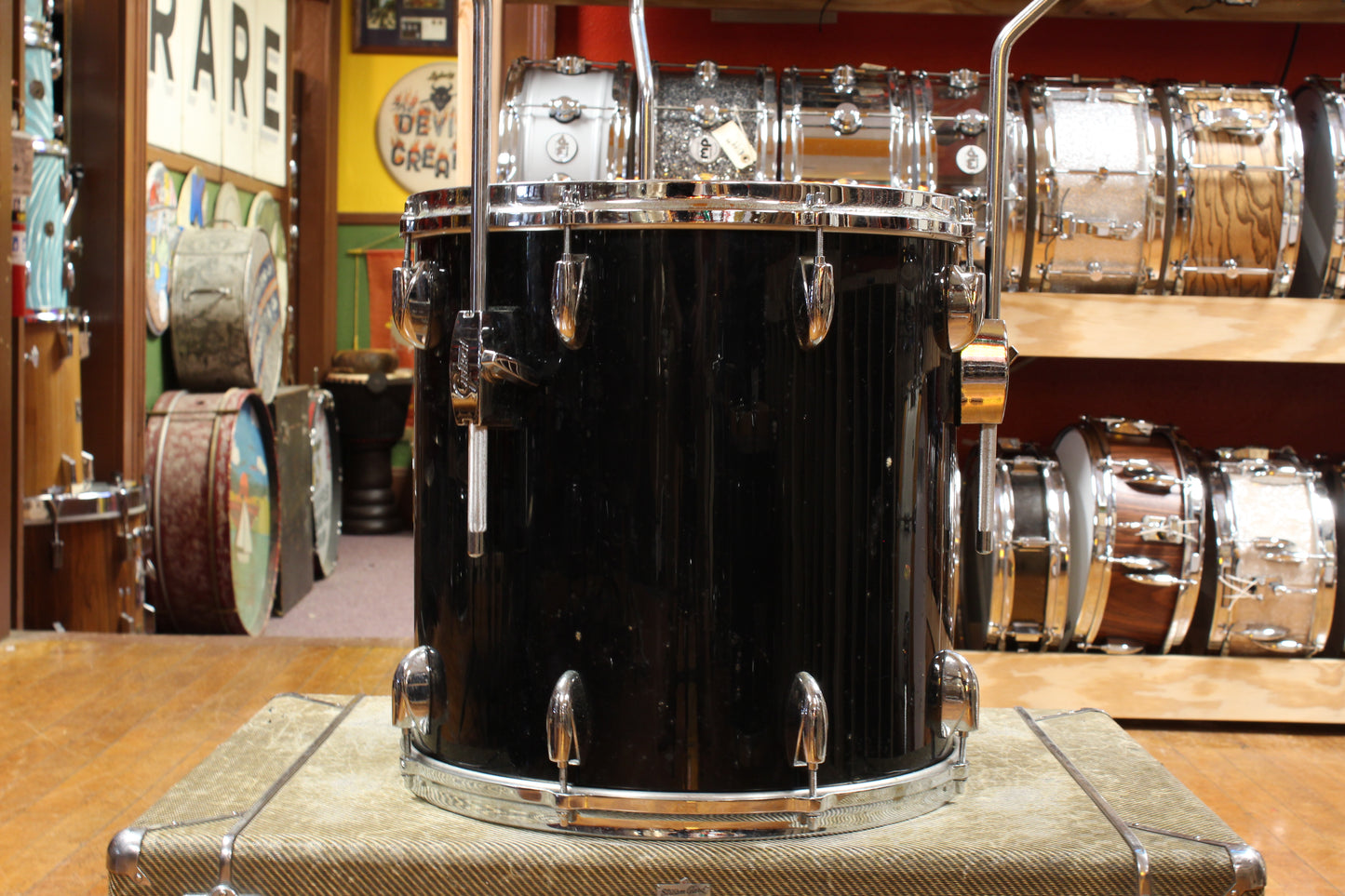 1990s Gretsch Square Badge Outfit in Black Nitron 16x22 8x12 9x13 16x16