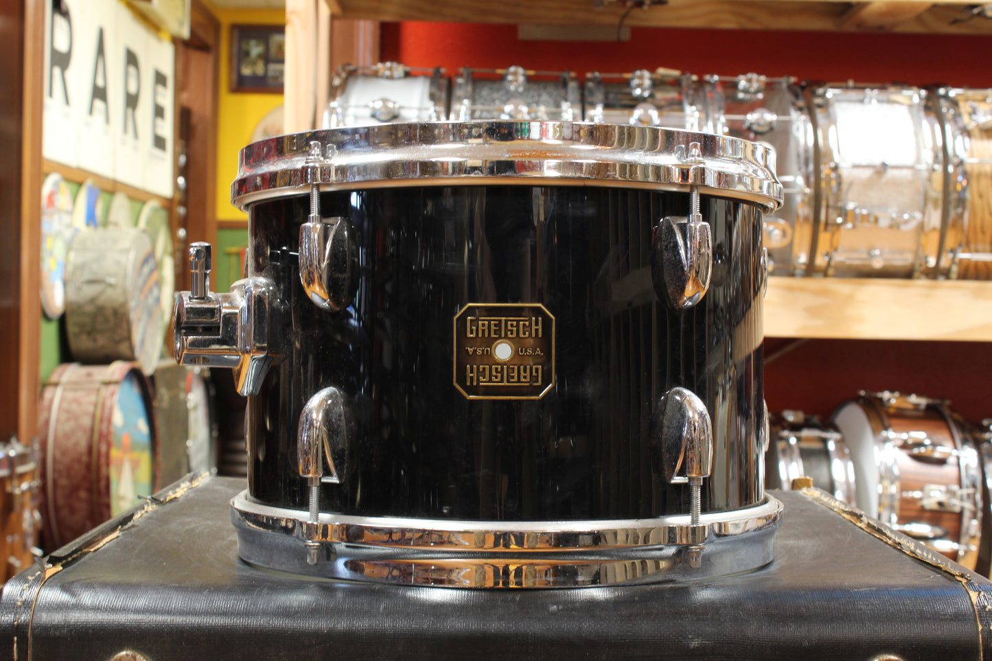 1990s Gretsch Square Badge Outfit in Black Nitron 16x22 8x12 9x13 16x16