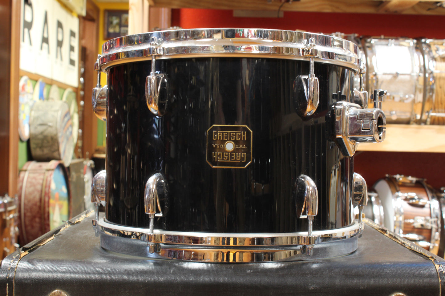 1990s Gretsch Square Badge Outfit in Black Nitron 16x22 8x12 9x13 16x16