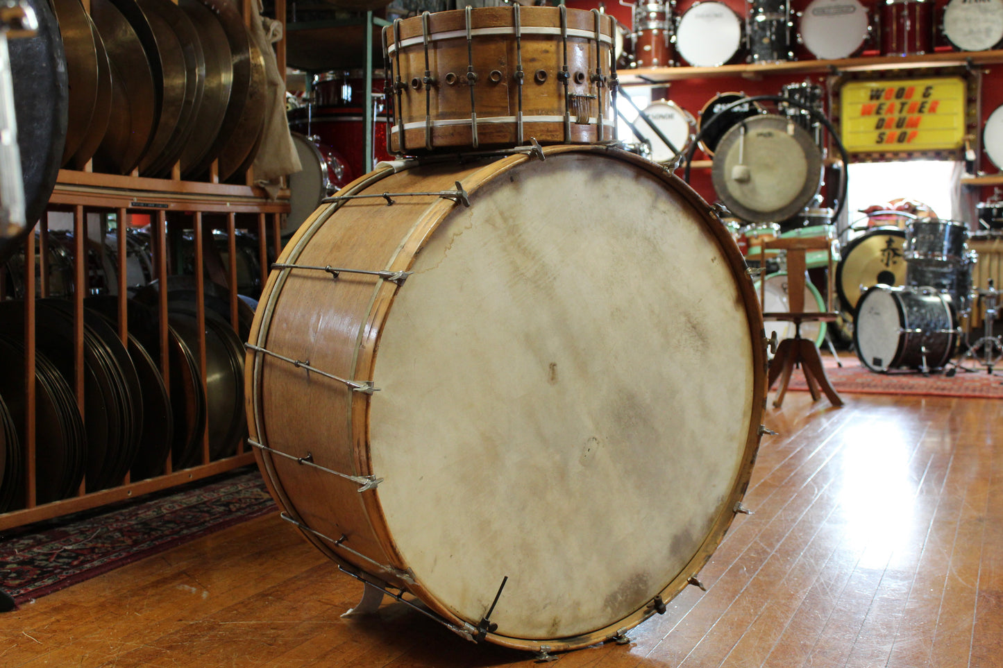 1920s Walberg and Auge 14x29.5 Bass Drum 7x14 Snare Drum Perfection Outfit in Natural Finish