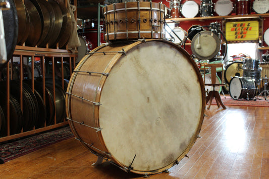 1920s Walberg and Auge 14x29.5 Bass Drum 7x14 Snare Drum Perfection Outfit in Natural Finish