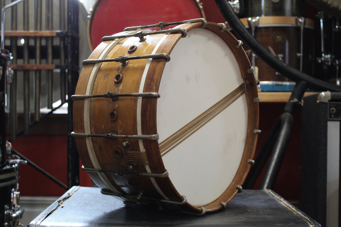 1920s Walberg and Auge 14x29.5 Bass Drum 7x14 Snare Drum Perfection Outfit in Natural Finish