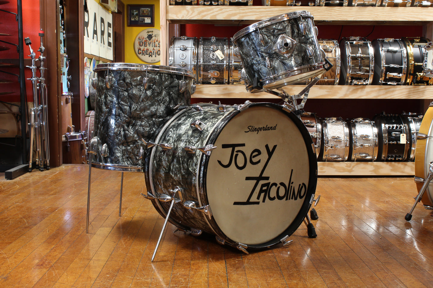 1960s Slingerland Gene Krupa Deluxe in Black Diamond Pearl 14x20 9x13 16x16