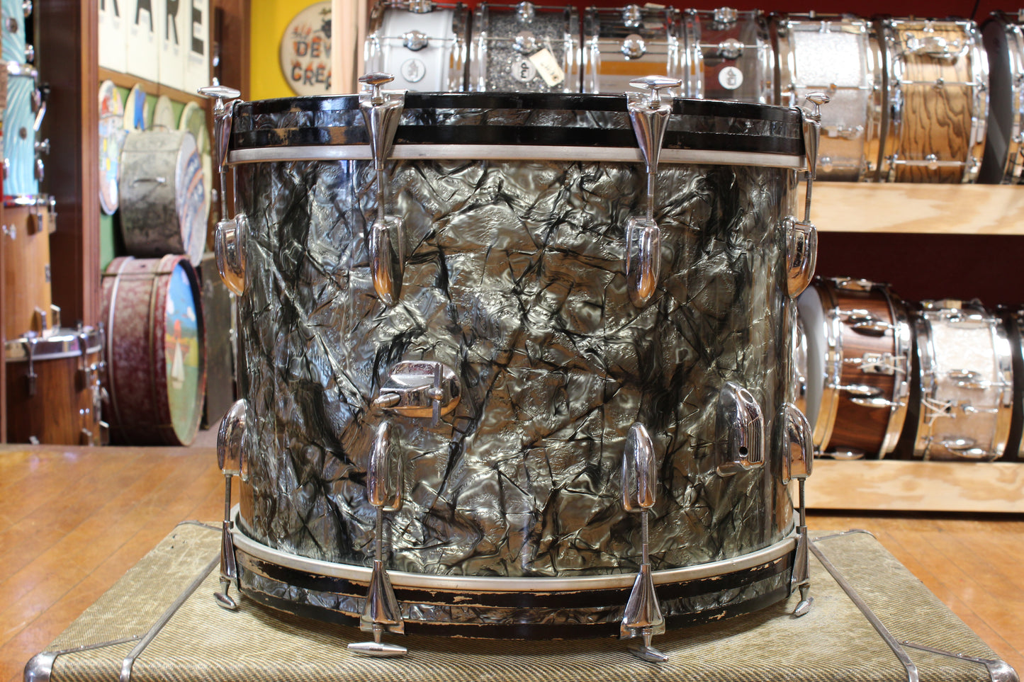 1960s Slingerland Gene Krupa Deluxe in Black Diamond Pearl 14x20 9x13 16x16