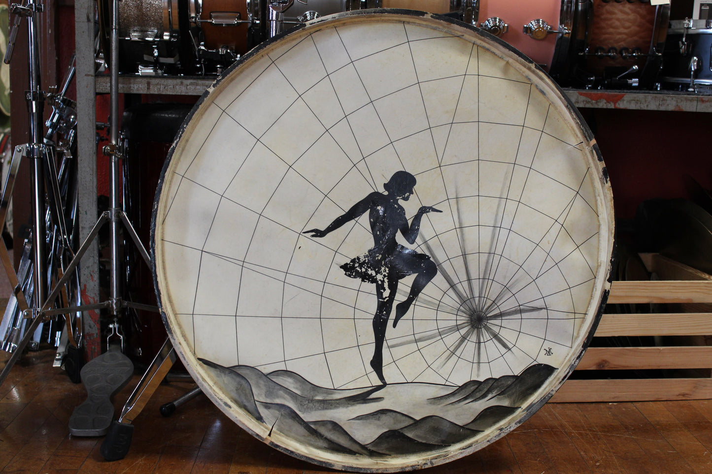 1920s-30s 28 inch Vintage Hand Painted Drum Head