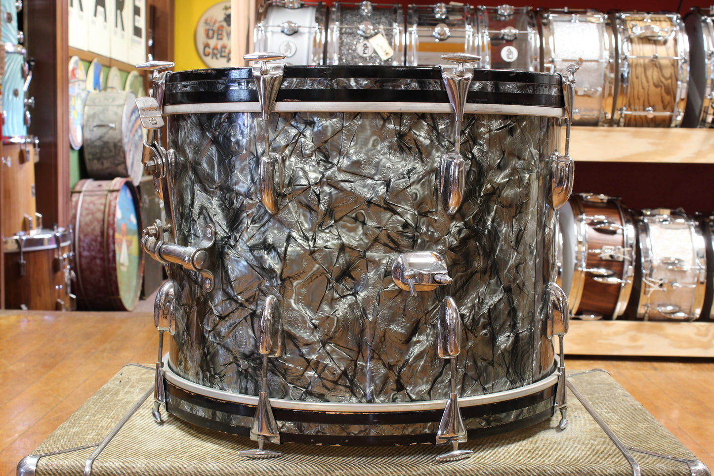 1960s Slingerland Gene Krupa Deluxe in Black Diamond Pearl 14x20 9x13 16x16