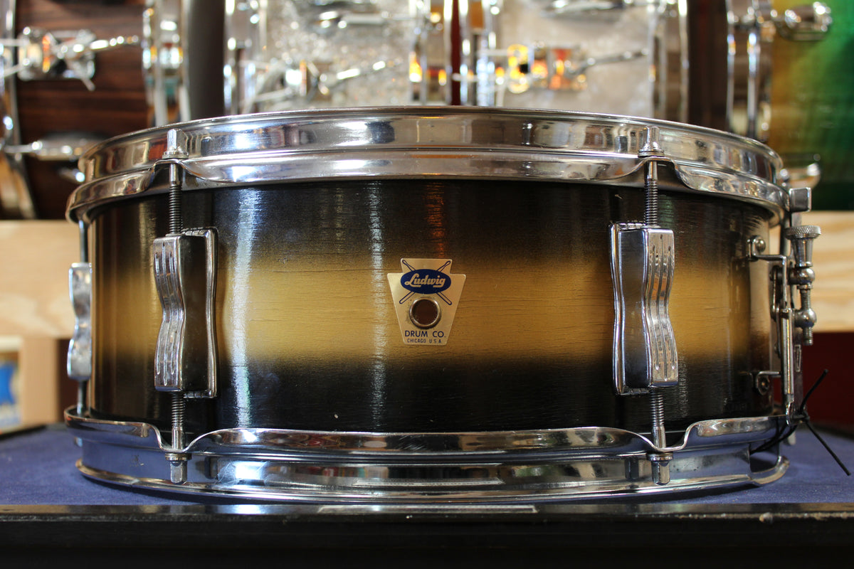 November 4th, 1960 Ludwig 5x14 Transition Badge Pioneer Snare Drum in Black and Gold Duco