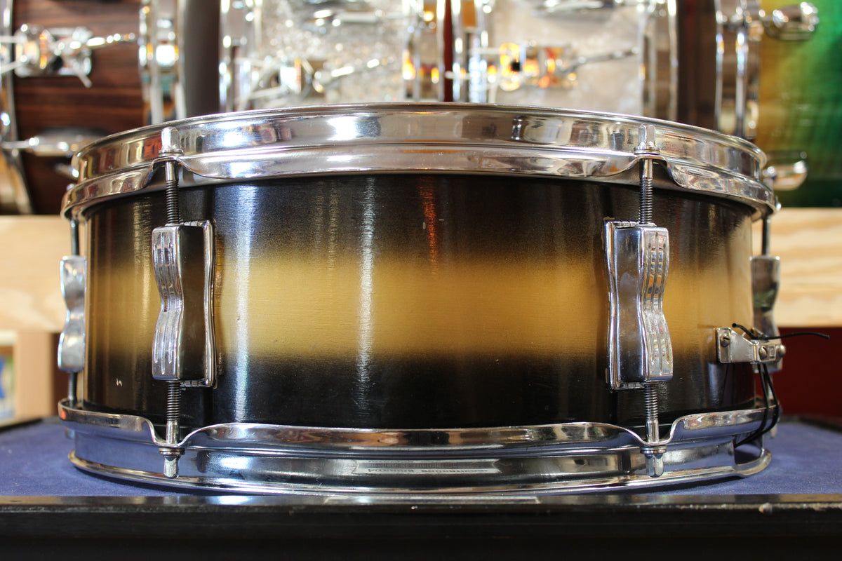 November 4th, 1960 Ludwig 5x14 Transition Badge Pioneer Snare Drum in Black and Gold Duco