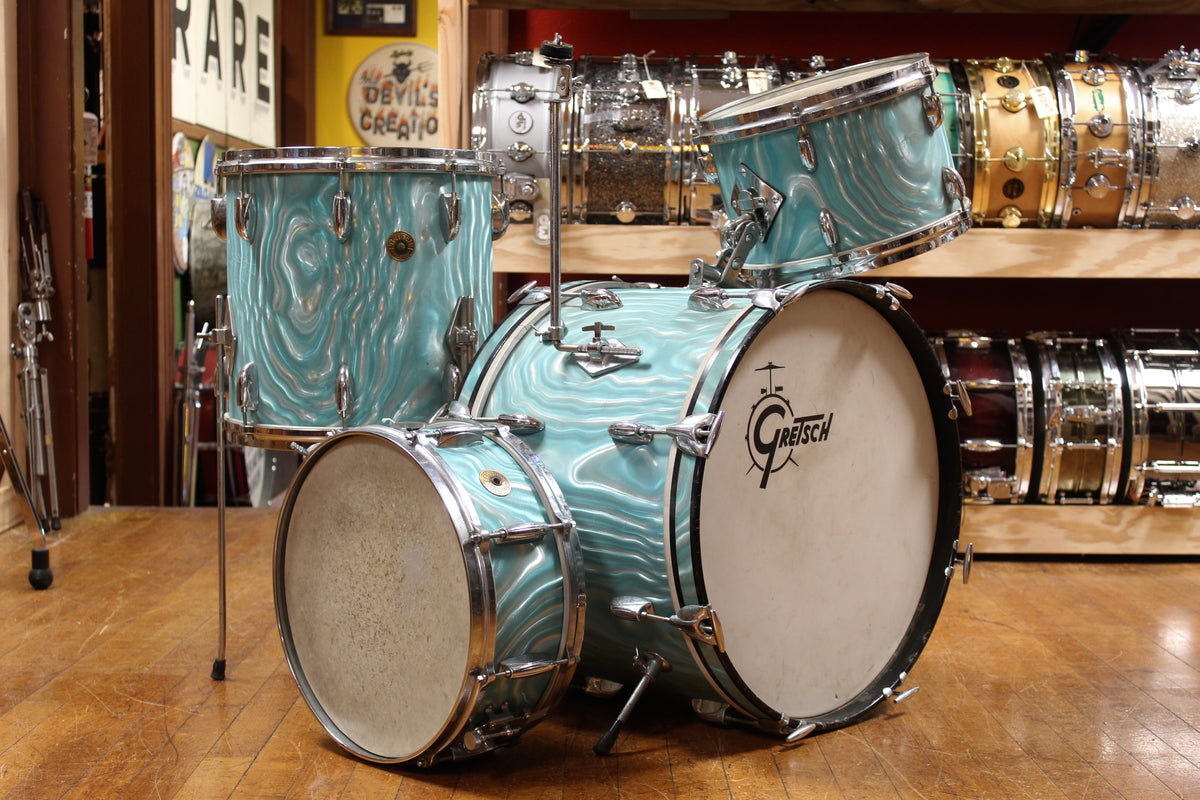 1960s Gretsch Progressive Jazz in Aqua Satin Flame 14x20 14x14 8x12 5.5x14