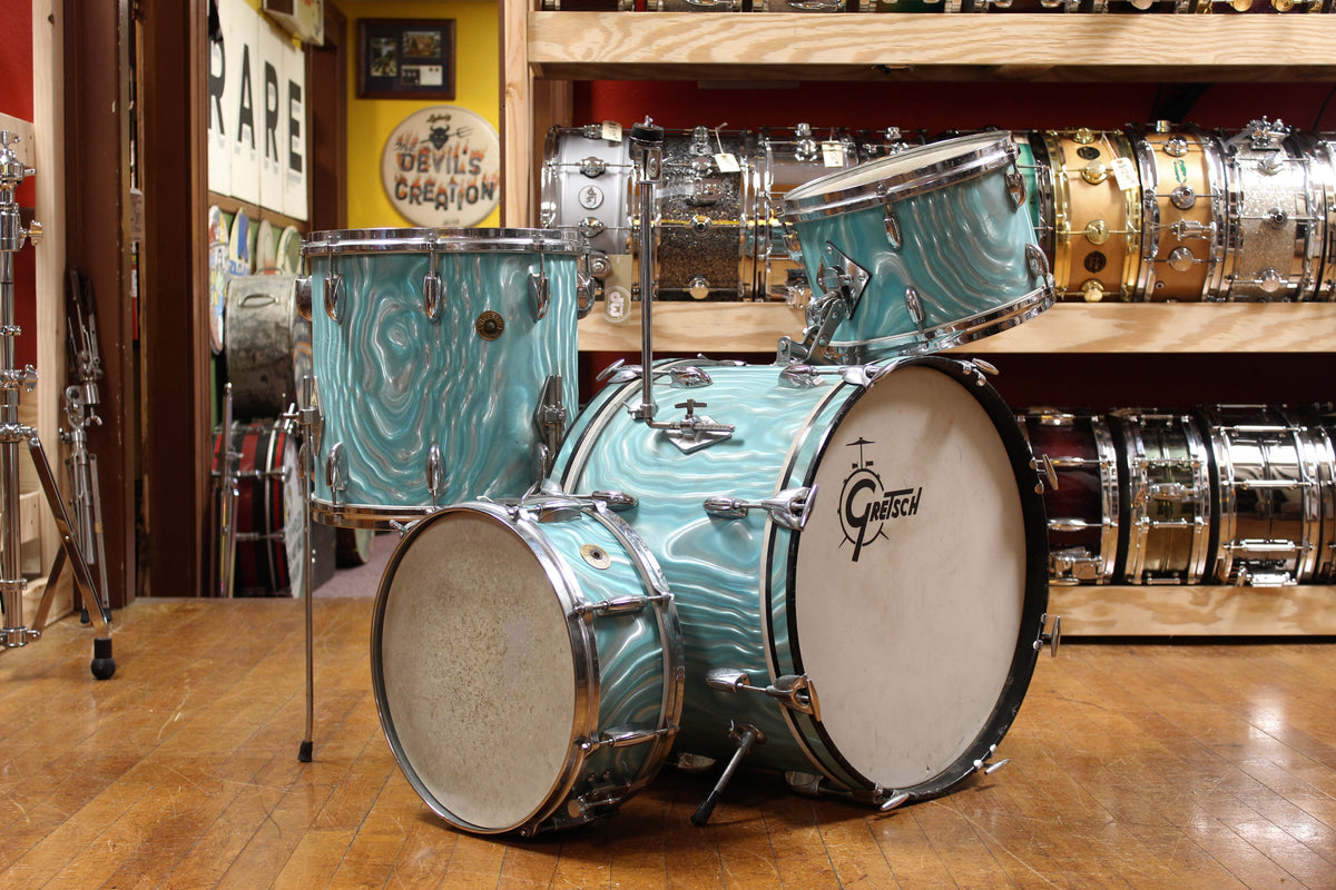 1960s Gretsch Progressive Jazz in Aqua Satin Flame 14x20 14x14 8x12 5.5x14
