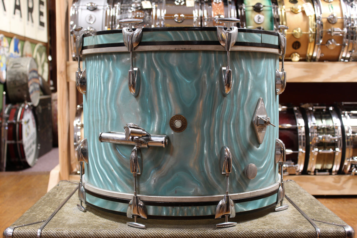 1960s Gretsch Progressive Jazz in Aqua Satin Flame 14x20 14x14 8x12 5.5x14