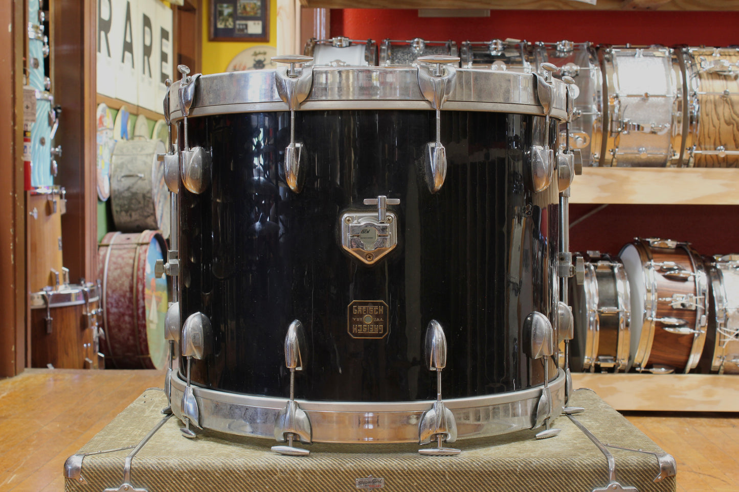 1980s Gretsch Square Badge Outfit in Black Nitron 16x22 11x13 16x16