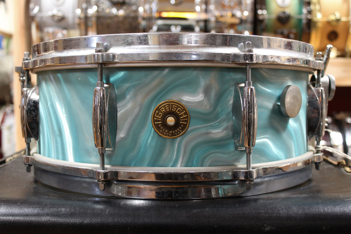 1960s Gretsch Progressive Jazz in Aqua Satin Flame 14x20 14x14 8x12 5.5x14