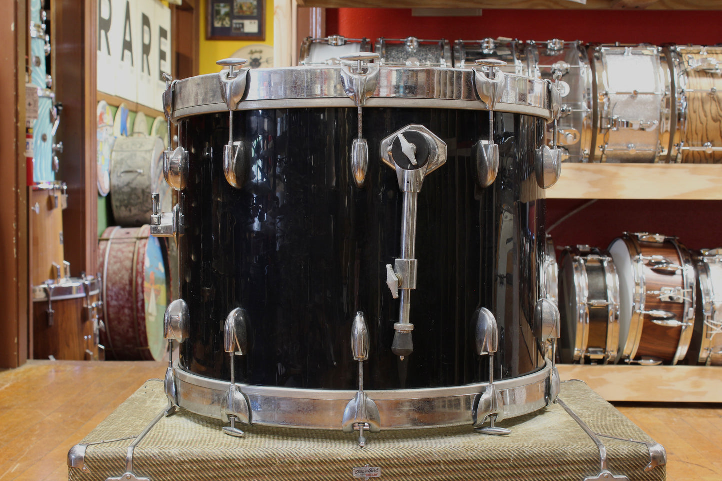 1980s Gretsch Square Badge Outfit in Black Nitron 16x22 11x13 16x16