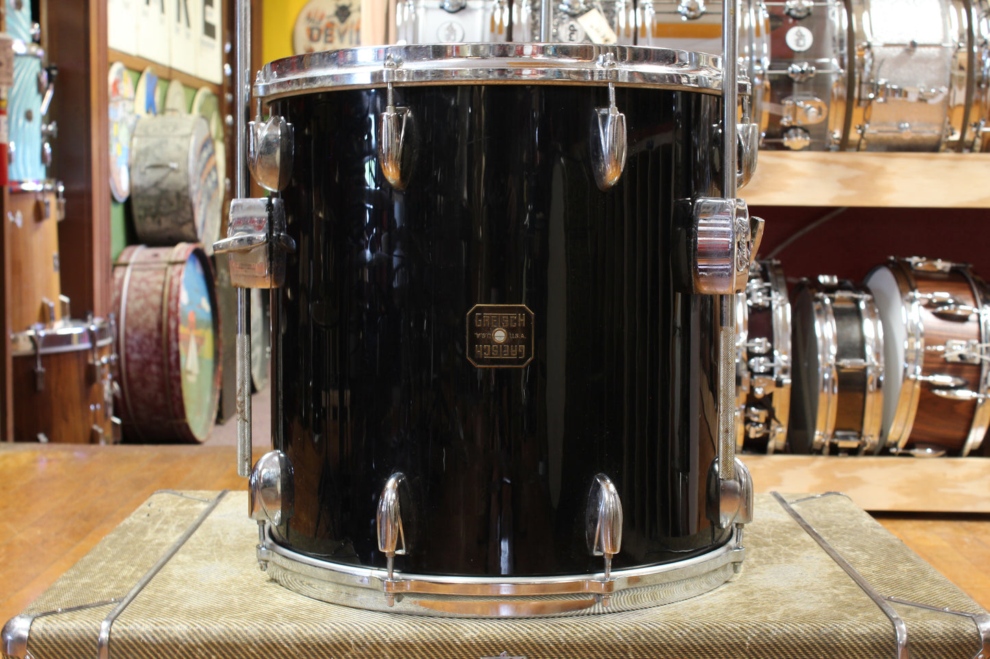 1980s Gretsch Square Badge Outfit in Black Nitron 16x22 11x13 16x16