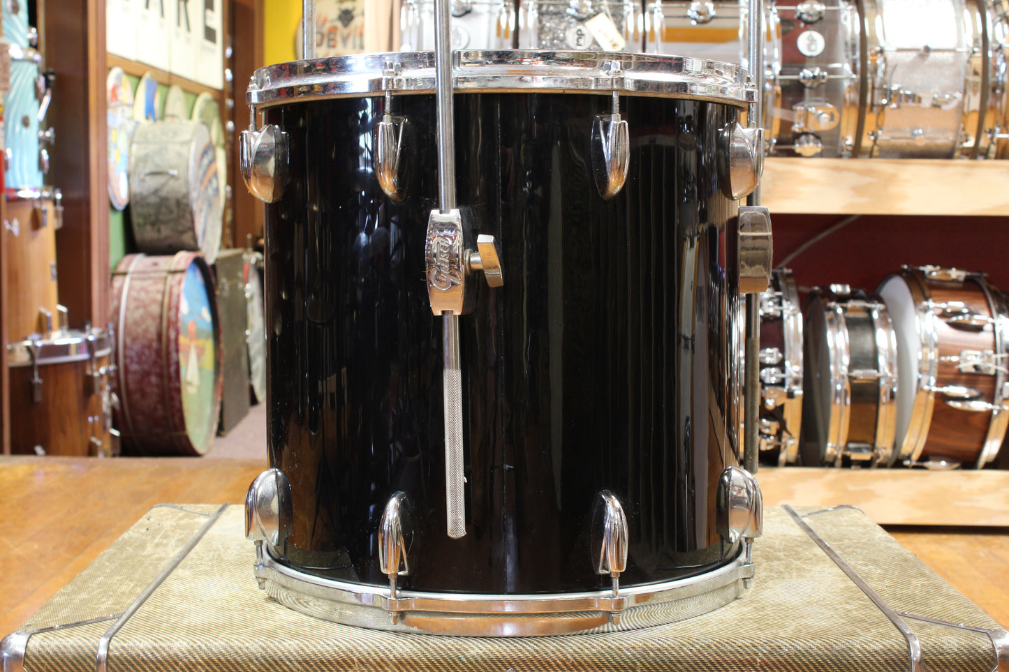 1980s Gretsch Square Badge Outfit in Black Nitron 16x22 11x13 16x16