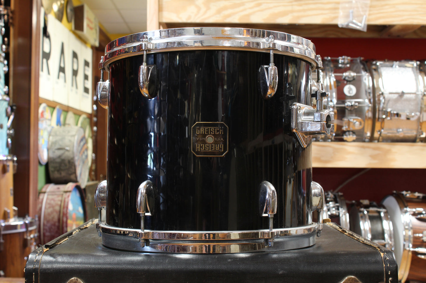 1980s Gretsch Square Badge Outfit in Black Nitron 16x22 11x13 16x16