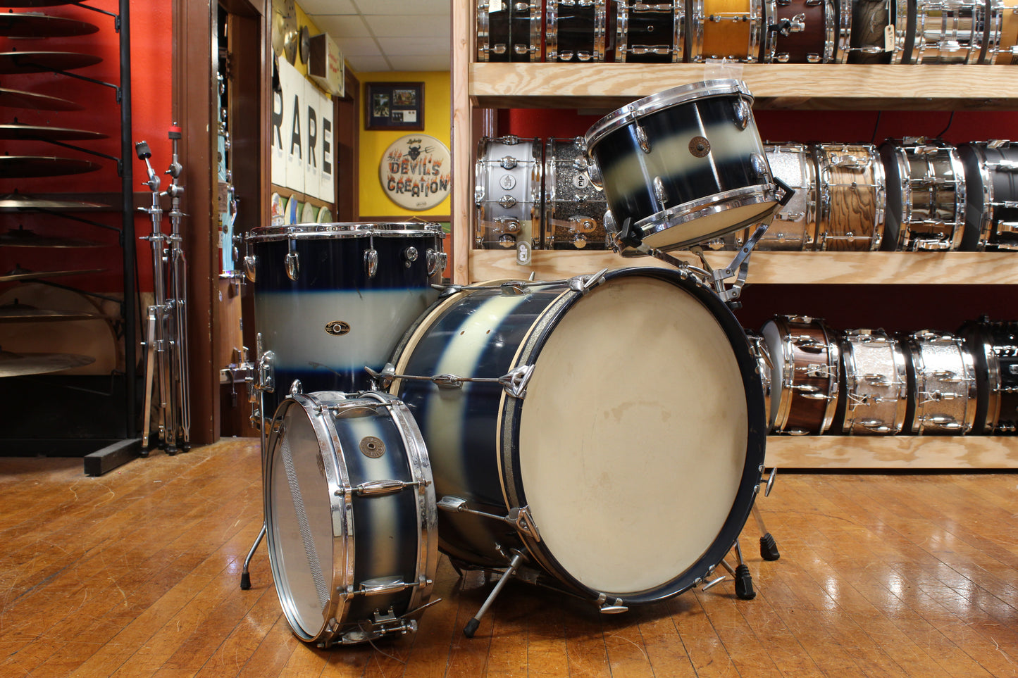 1960s Gretsch Progressive Jazz Outfit in Blue and Silver Duco 14x20 8x12 14x14 5x14