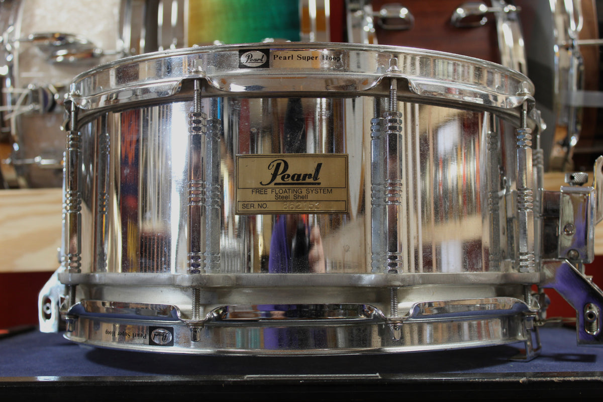 1990s Pearl 6.5x14 Free Floater Snare Drum in Steel