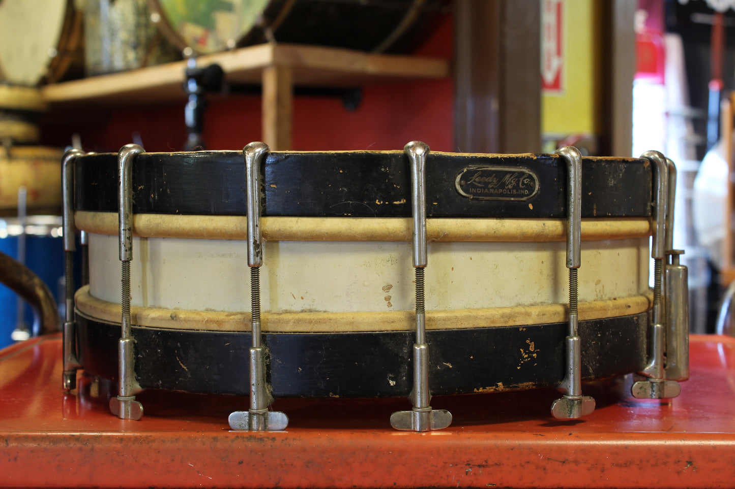 1920's Leedy 4"x14" Thumb Rod Snare Drum in White Lacquer