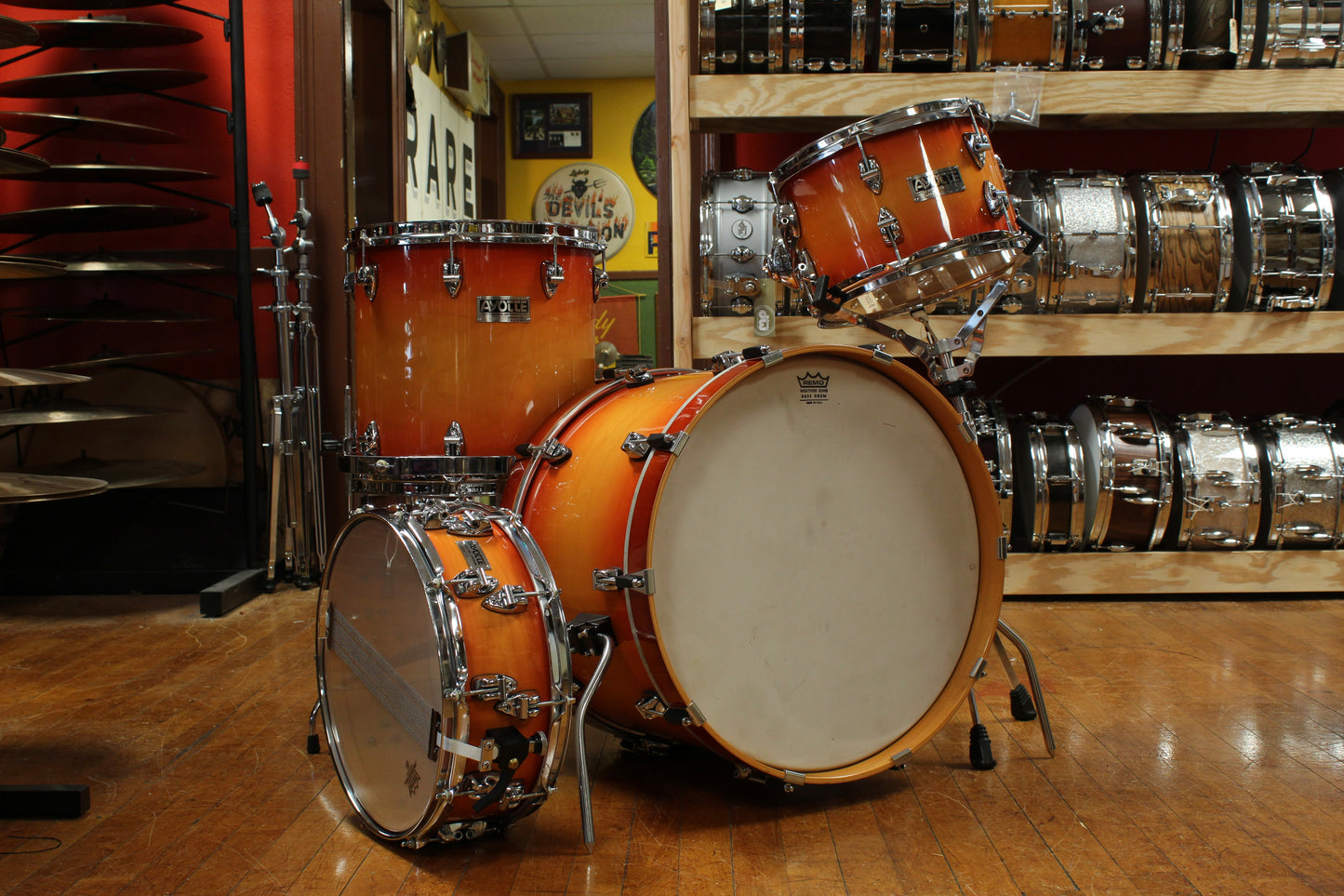 1990s Ayotte Custom Maple Sunburst Drum Kit 14x20 14x14 8x12 5.5x14