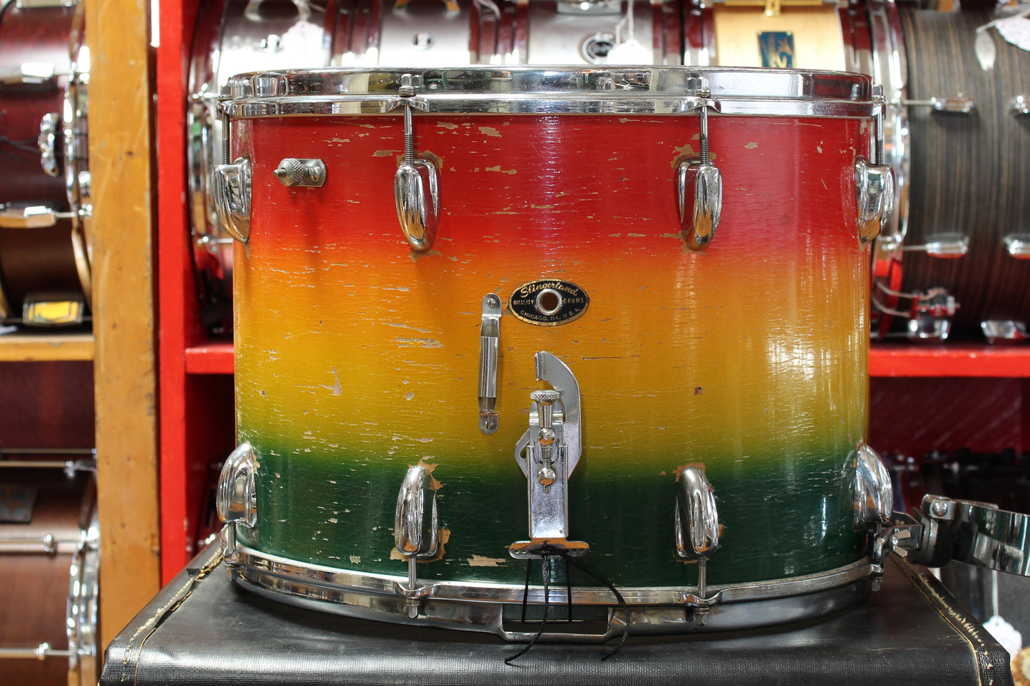 1960's Slingerland 12"x16" Marching Snare Drum in Red/Yellow/Green Duco