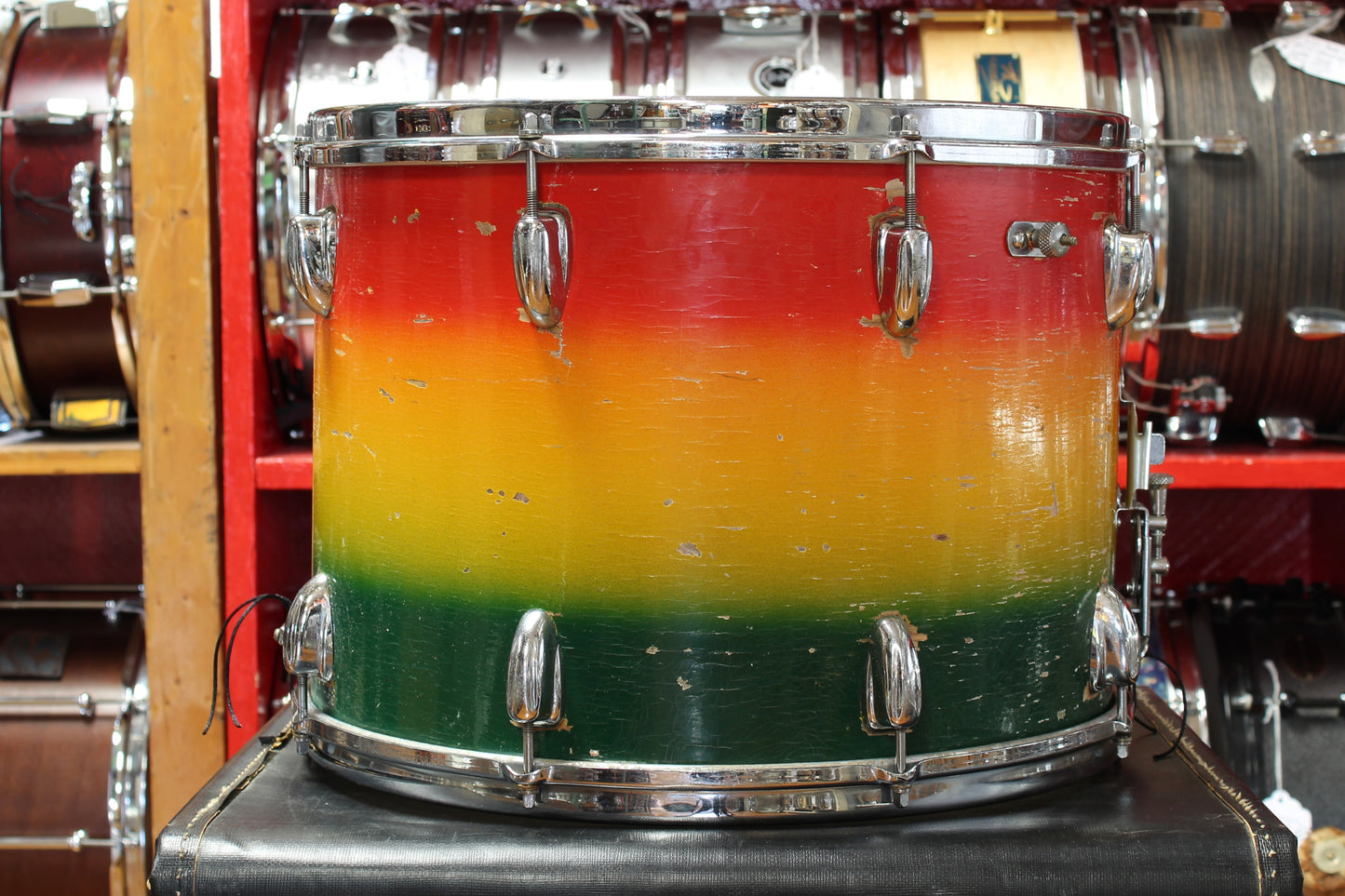 1960's Slingerland 12"x16" Marching Snare Drum in Red/Yellow/Green Duco