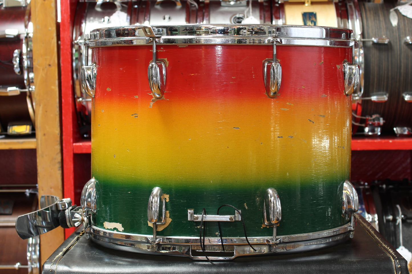 1960's Slingerland 12"x16" Marching Snare Drum in Red/Yellow/Green Duco