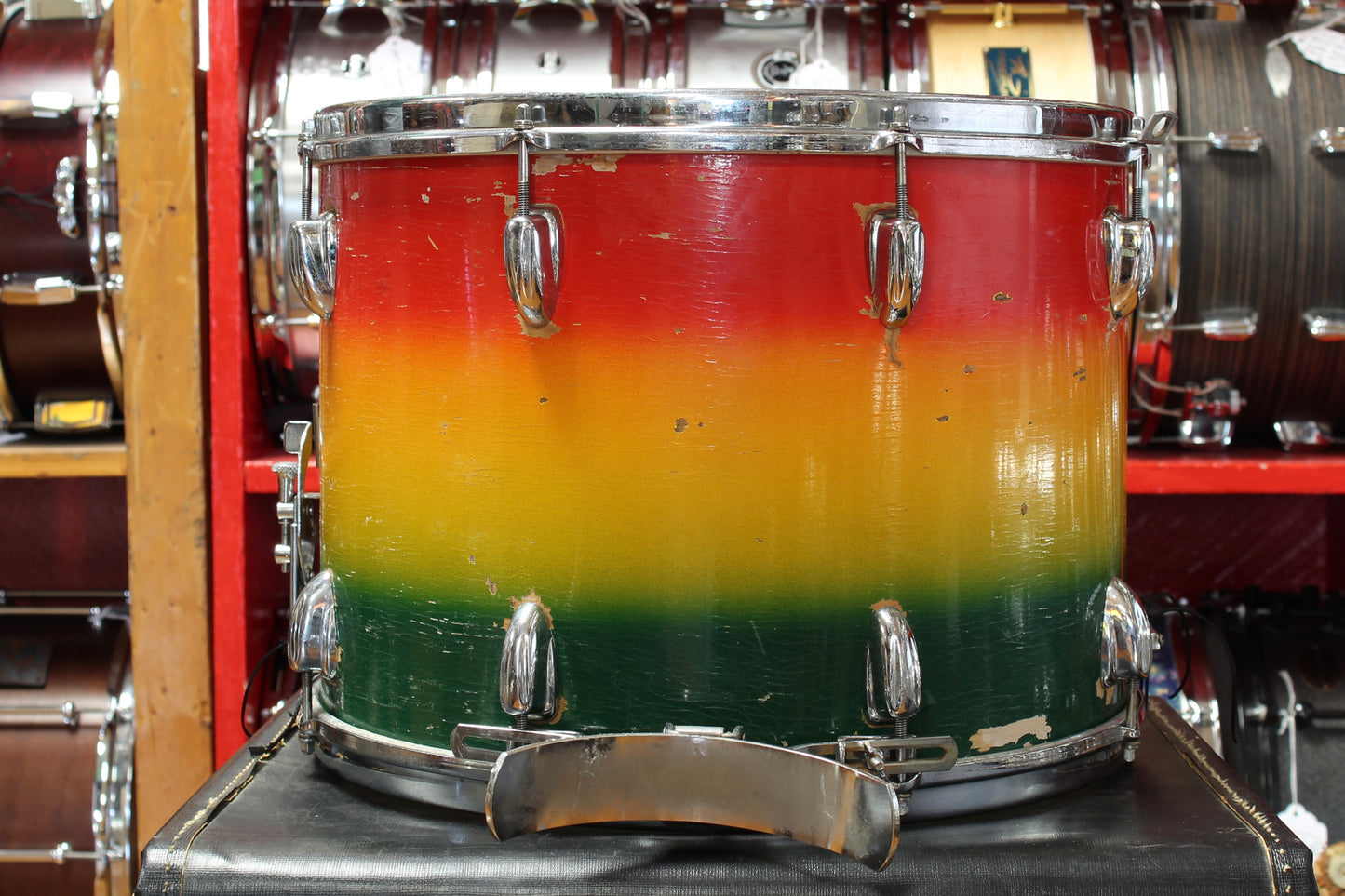 1960's Slingerland 12"x16" Marching Snare Drum in Red/Yellow/Green Duco