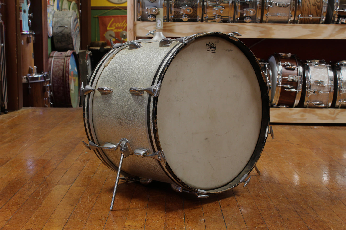 1970s Slingerland Gene Krupa Deluxe Outfit in Sparkling Silver Pearl 14x20 9x13 16x16
