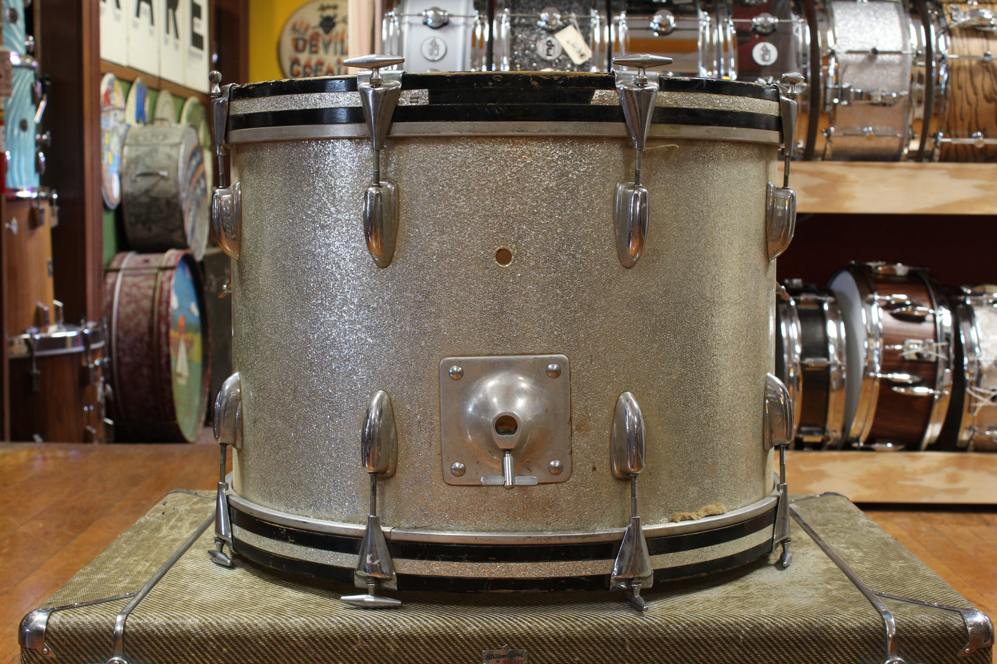 1970s Slingerland Gene Krupa Deluxe Outfit in Sparkling Silver Pearl 14x20 9x13 16x16