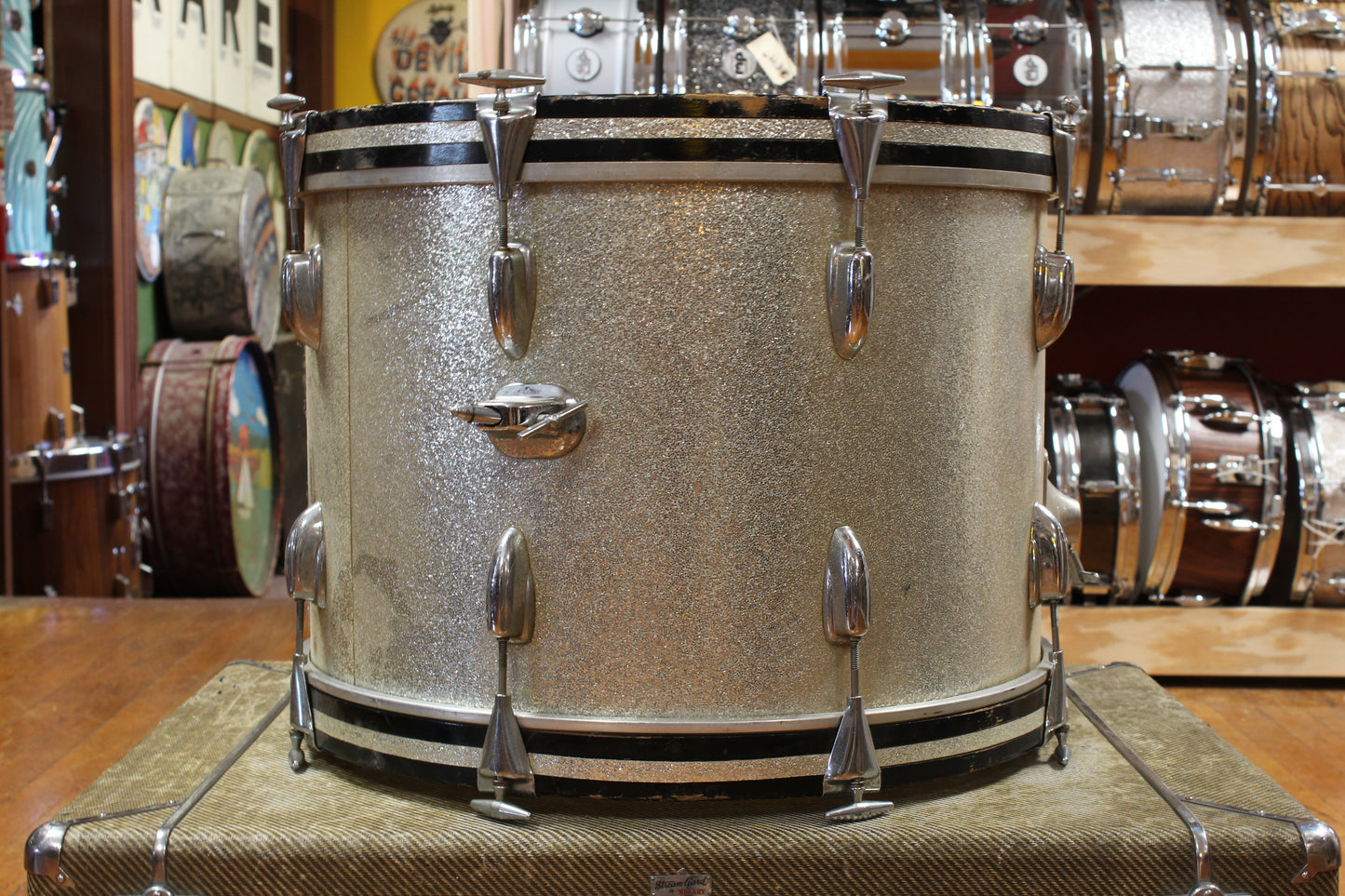 1970s Slingerland Gene Krupa Deluxe Outfit in Sparkling Silver Pearl 14x20 9x13 16x16