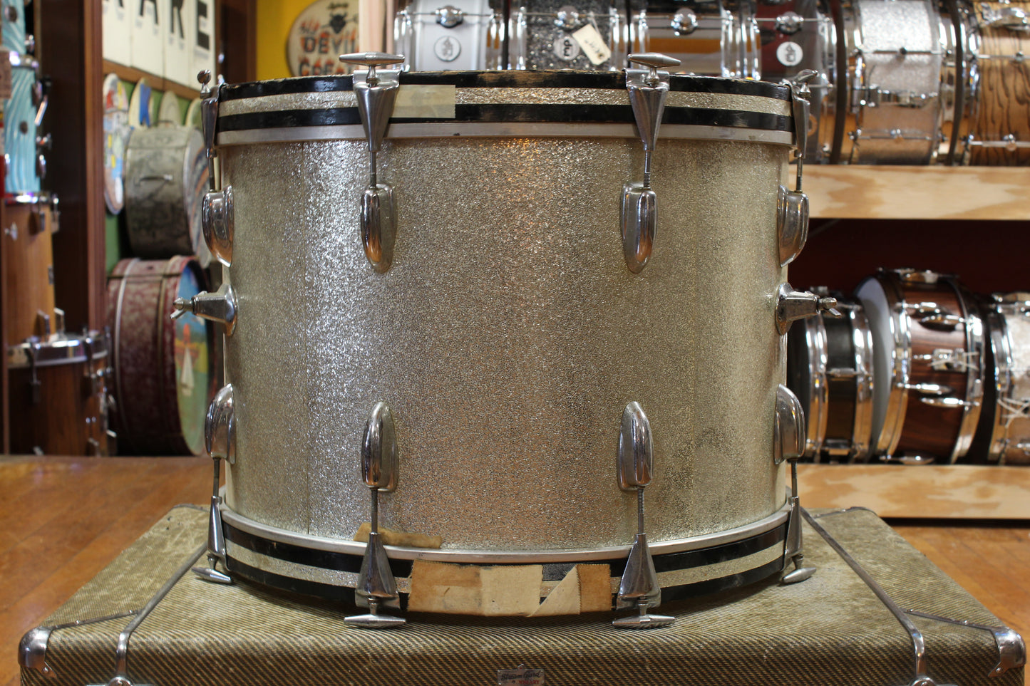 1970s Slingerland Gene Krupa Deluxe Outfit in Sparkling Silver Pearl 14x20 9x13 16x16