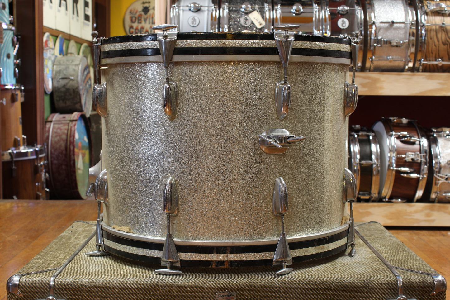 1970s Slingerland Gene Krupa Deluxe Outfit in Sparkling Silver Pearl 14x20 9x13 16x16