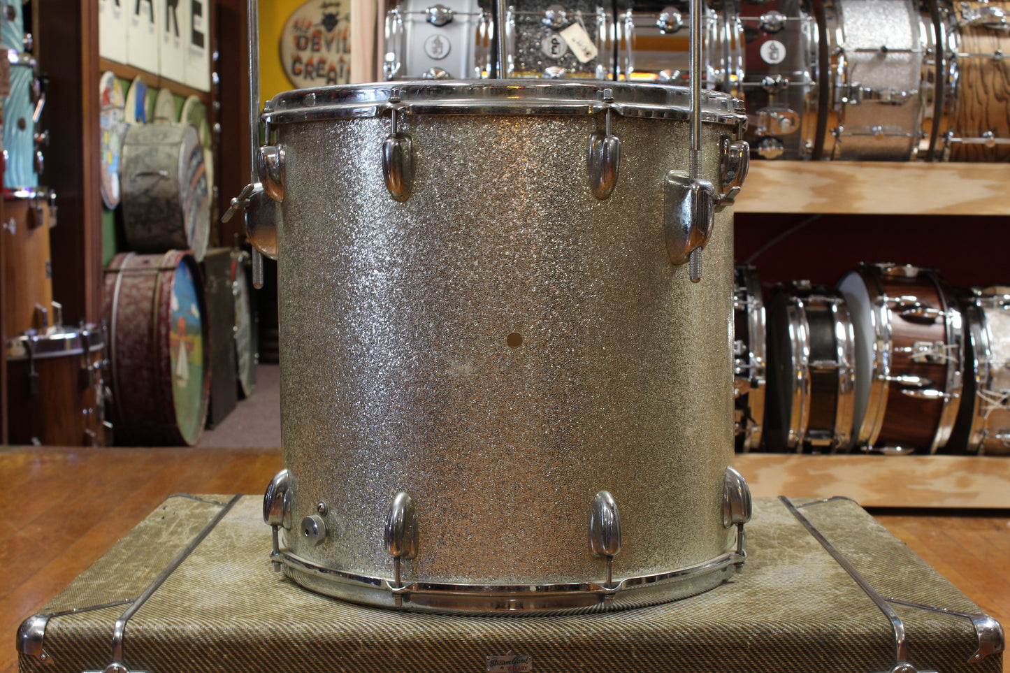 1970s Slingerland Gene Krupa Deluxe Outfit in Sparkling Silver Pearl 14x20 9x13 16x16