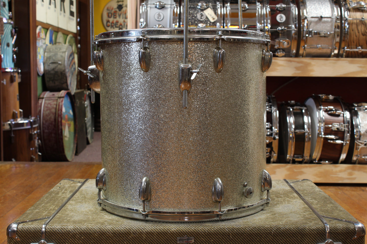 1970s Slingerland Gene Krupa Deluxe Outfit in Sparkling Silver Pearl 14x20 9x13 16x16