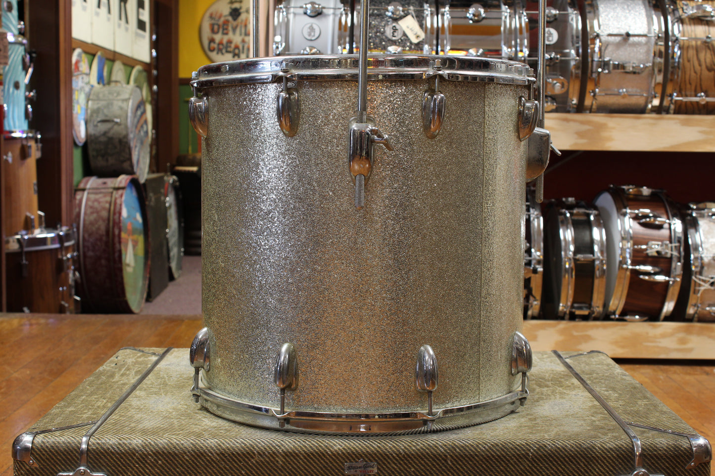 1970s Slingerland Gene Krupa Deluxe Outfit in Sparkling Silver Pearl 14x20 9x13 16x16